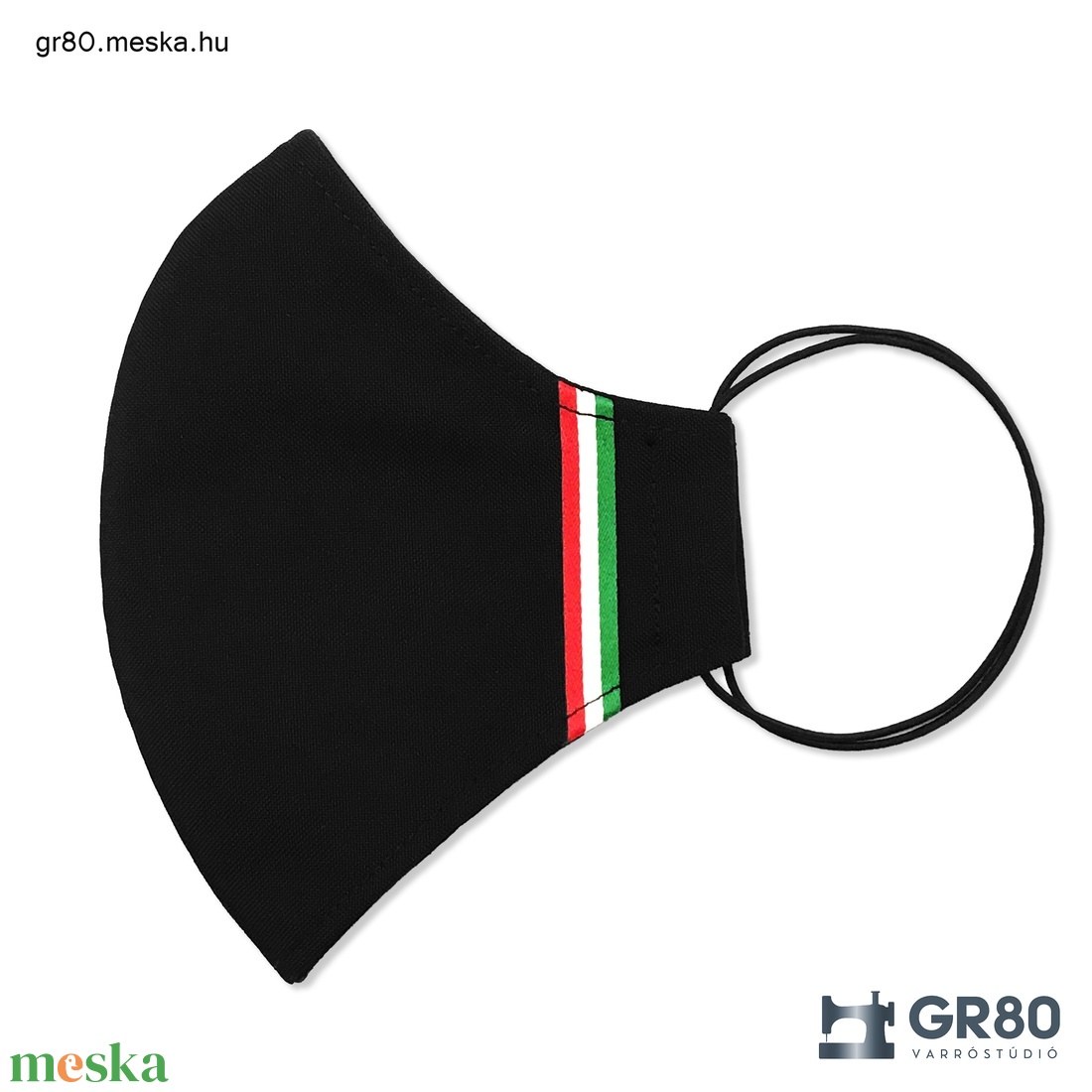 Magyar nemzeti szalagos, elegáns fekete arcmaszk - ruha & divat - maszk, arcmaszk - szűrőbetétes - Meska.hu