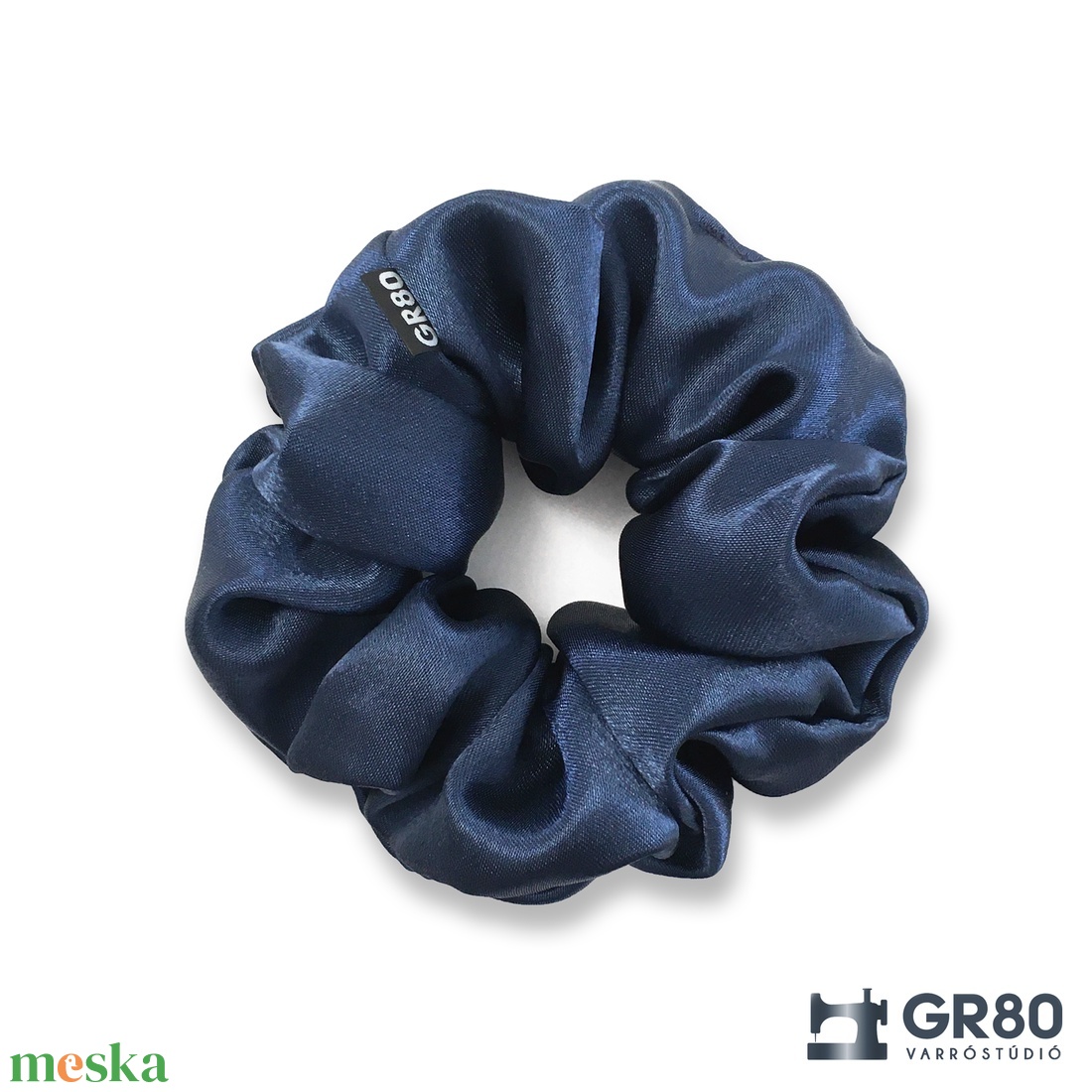 Selyem hajgumi scrunchie, minőségi sötétkék szatén - ruha & divat - hajdísz & hajcsat - hajgumi - Meska.hu