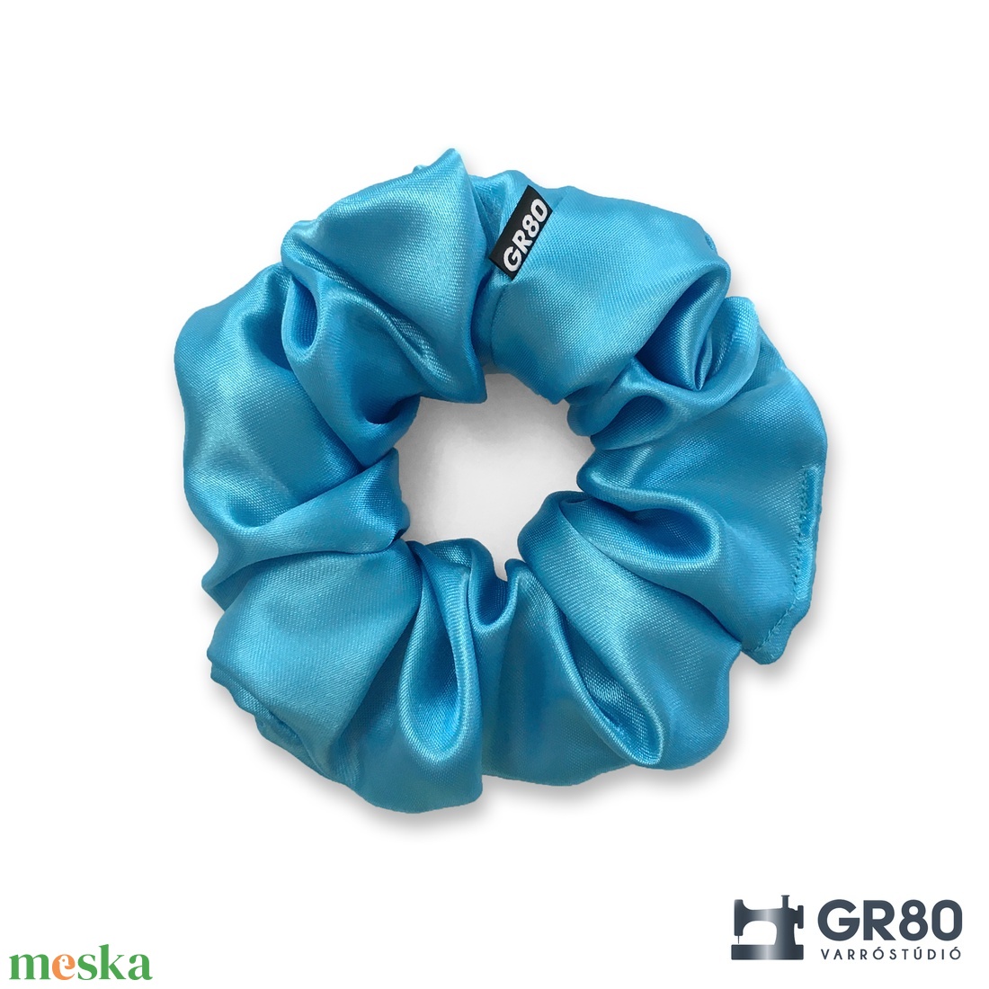 Ciánkék szaténselyem hajgumi scrunchie - ruha & divat - hajdísz & hajcsat - hajgumi - Meska.hu