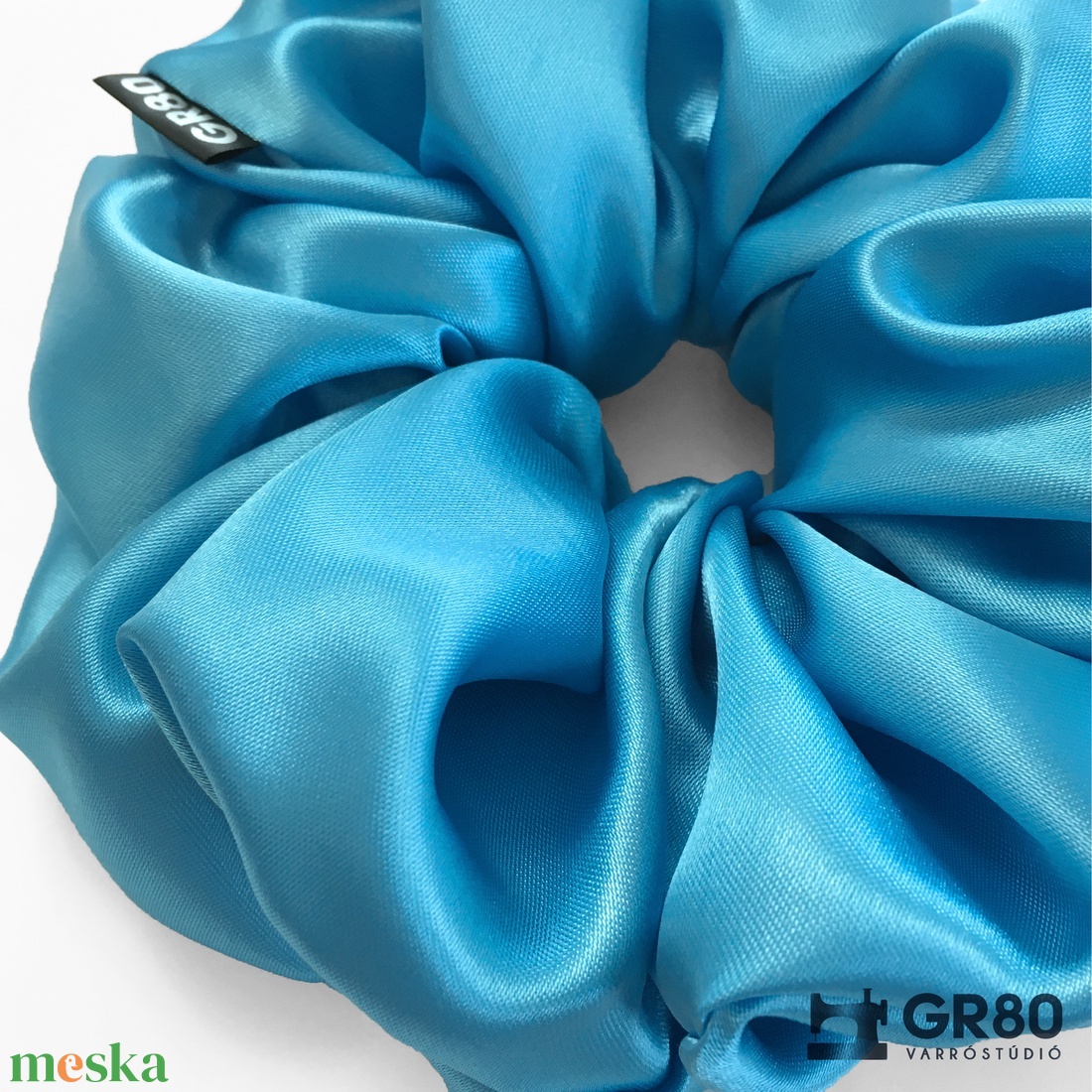 Ciánkék szaténselyem hajgumi scrunchie - ruha & divat - hajdísz & hajcsat - hajgumi - Meska.hu