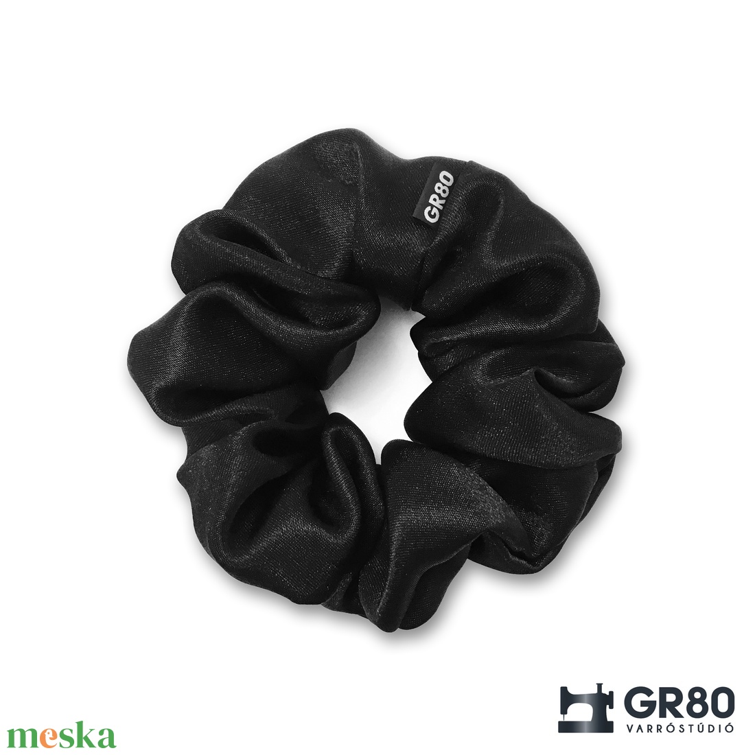 Fekete szaténselyem hajgumi scrunchie - ruha & divat - hajdísz & hajcsat - hajgumi - Meska.hu