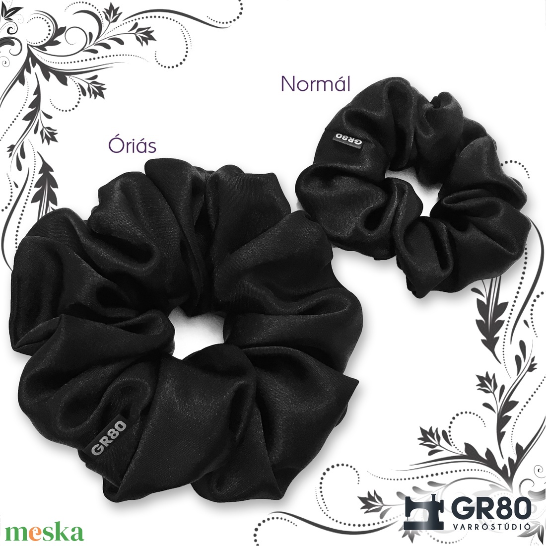 Fekete szaténselyem hajgumi scrunchie - ruha & divat - hajdísz & hajcsat - hajgumi - Meska.hu