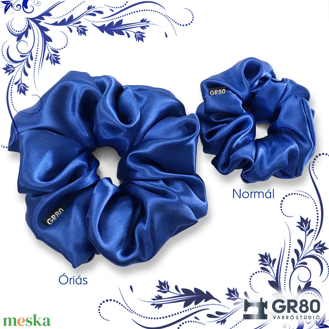 Királykék szaténselyem hajgumi scrunchie - ruha & divat - hajdísz & hajcsat - hajgumi - Meska.hu