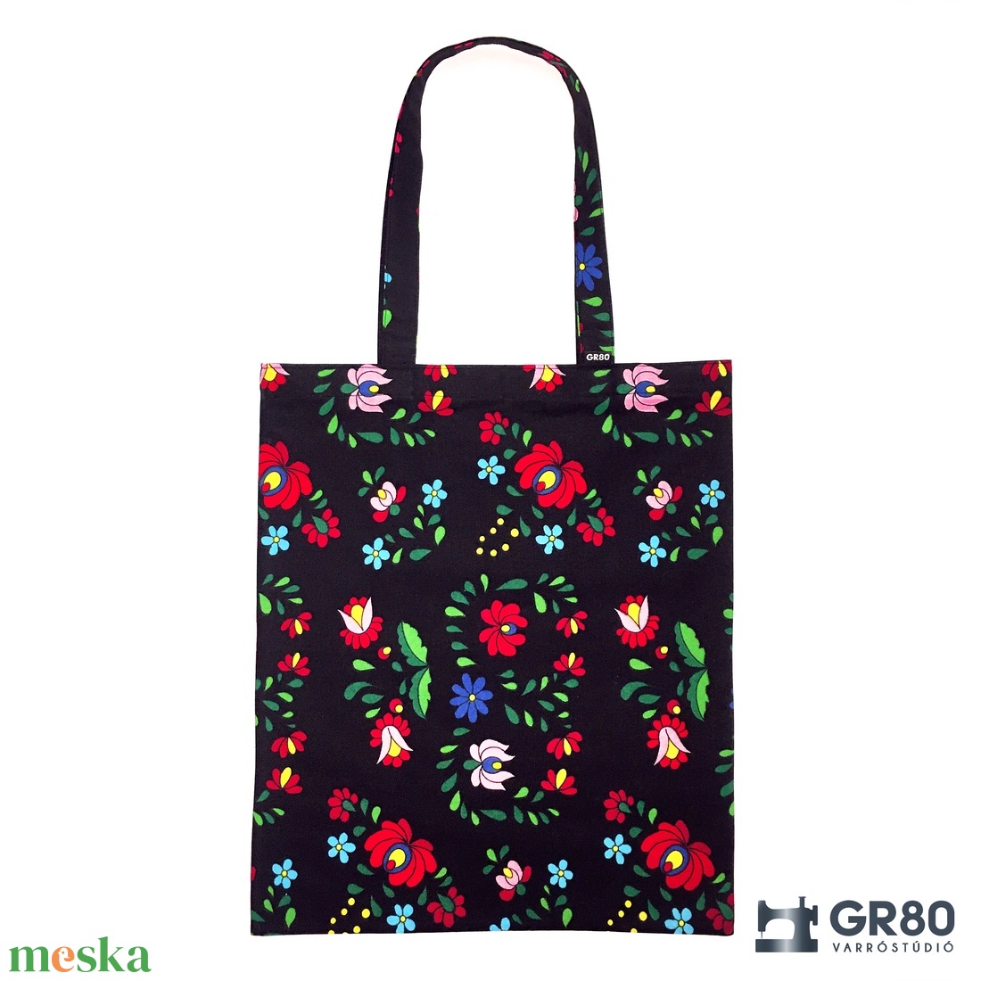 Kalocsai mintás vászontáska, pamut szatyor. FEKETE - táska & tok - bevásárlás & shopper táska - shopper, textiltáska, szatyor - Meska.hu Kalocsai mintás vászontáska, pamut szatyor. FEKETE - táska & tok - bevásárlás & shopper táska - shopper, textiltáska, szatyor - Meska.hu