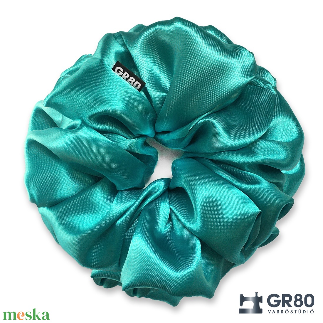 Türkiz szaténselyem hajgumi scrunchie - ruha & divat - hajdísz & hajcsat - hajgumi - Meska.hu
