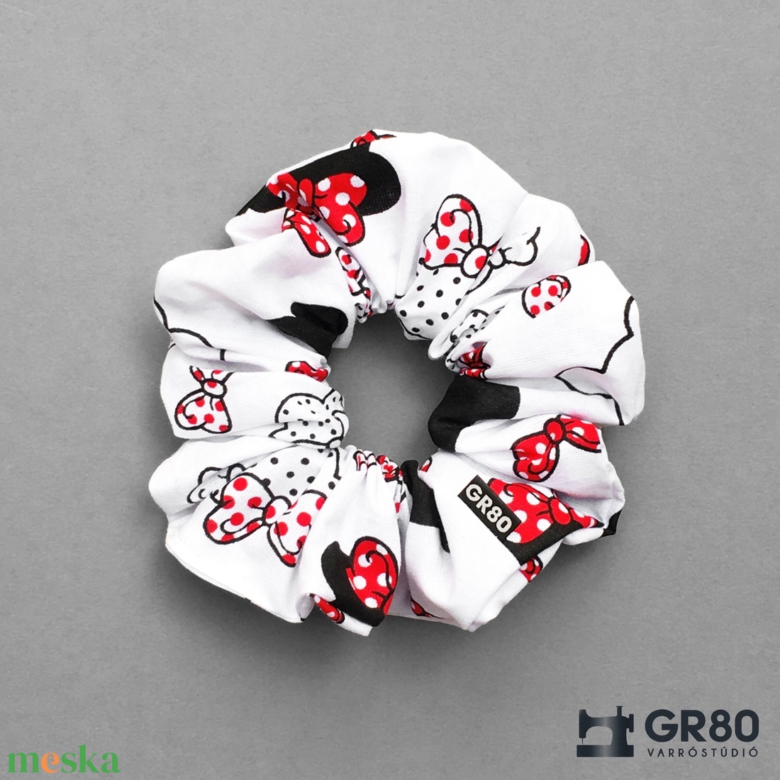 Minnie/Mickey egeres, piros masnis 100% pamut hajgumi. Textil scrunchie - ruha & divat - hajdísz & hajcsat - hajgumi - Meska.hu