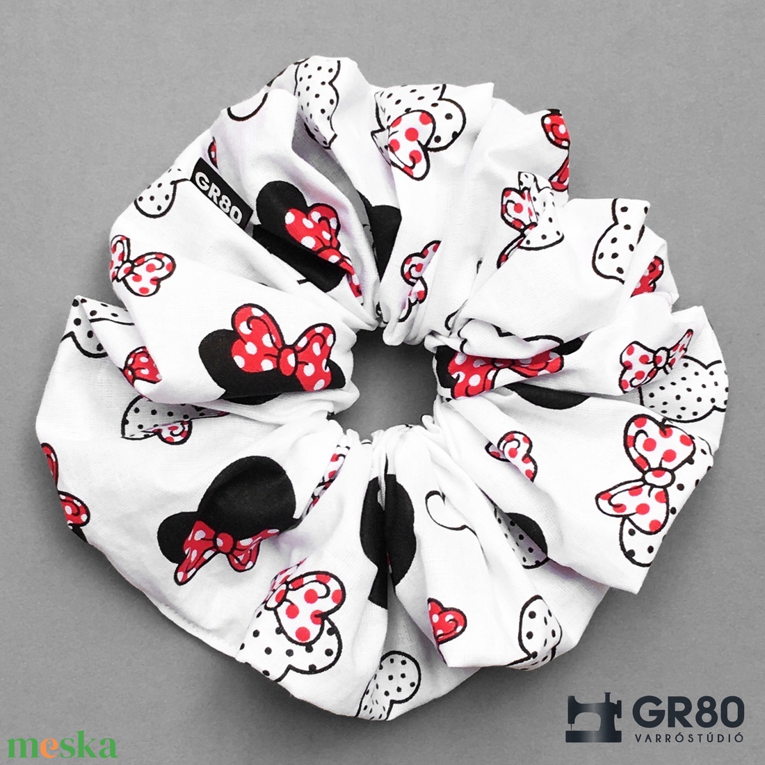 Minnie/Mickey egeres, piros masnis 100% pamut hajgumi. Textil scrunchie - ruha & divat - hajdísz & hajcsat - hajgumi - Meska.hu