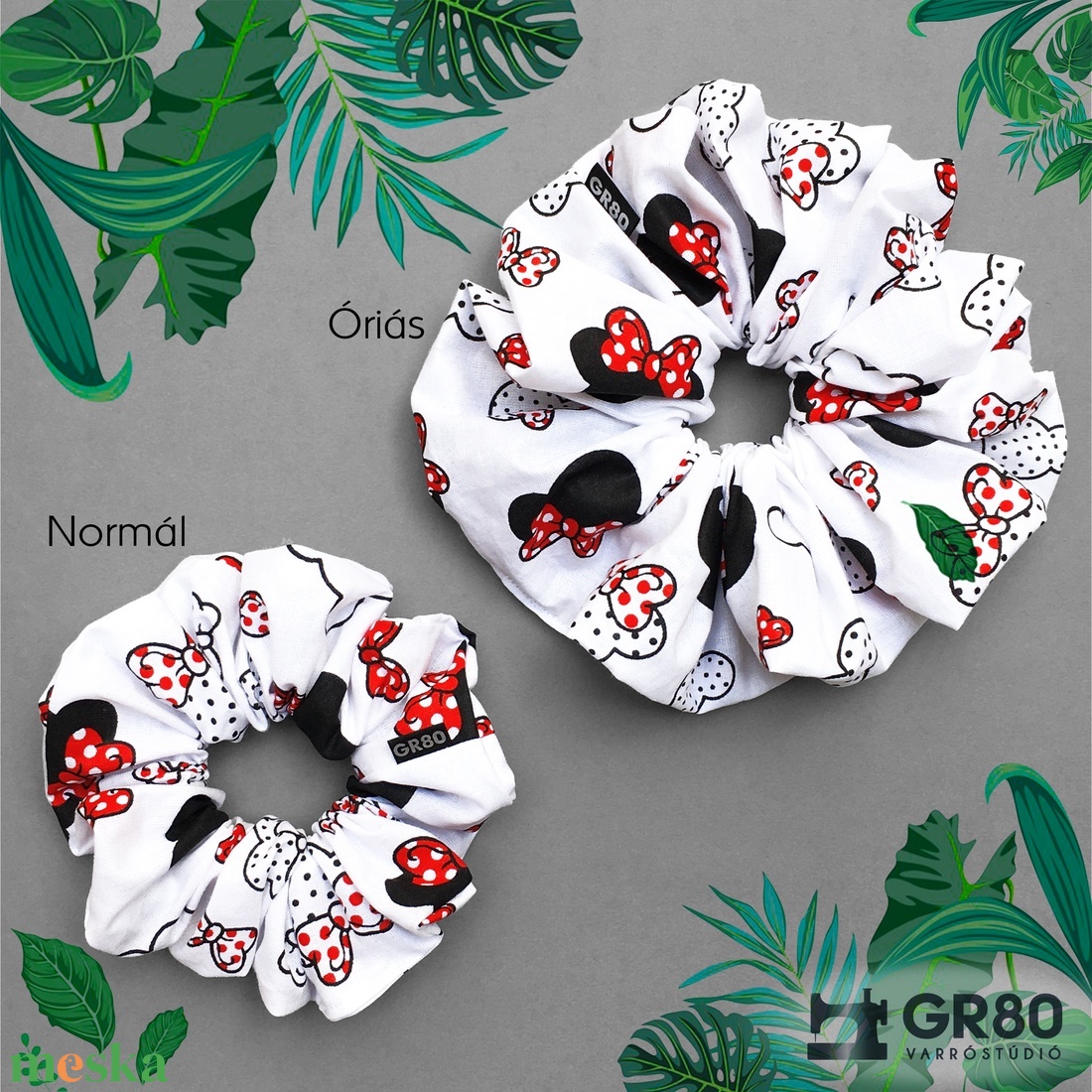 Minnie/Mickey egeres, piros masnis 100% pamut hajgumi. Textil scrunchie - ruha & divat - hajdísz & hajcsat - hajgumi - Meska.hu
