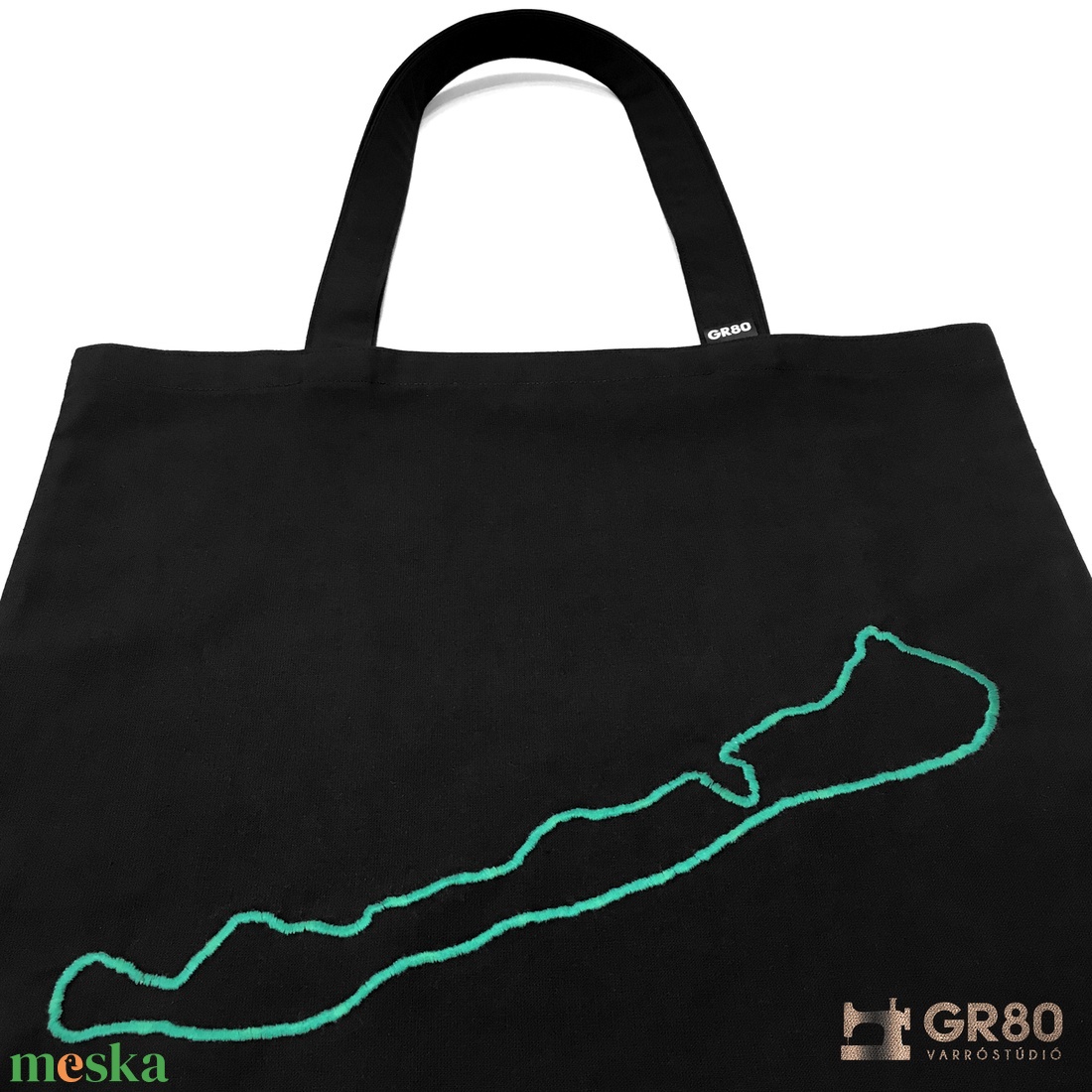 Balaton hímzéssel díszített fekete vászontáska - táska & tok - bevásárlás & shopper táska - shopper, textiltáska, szatyor - Meska.hu