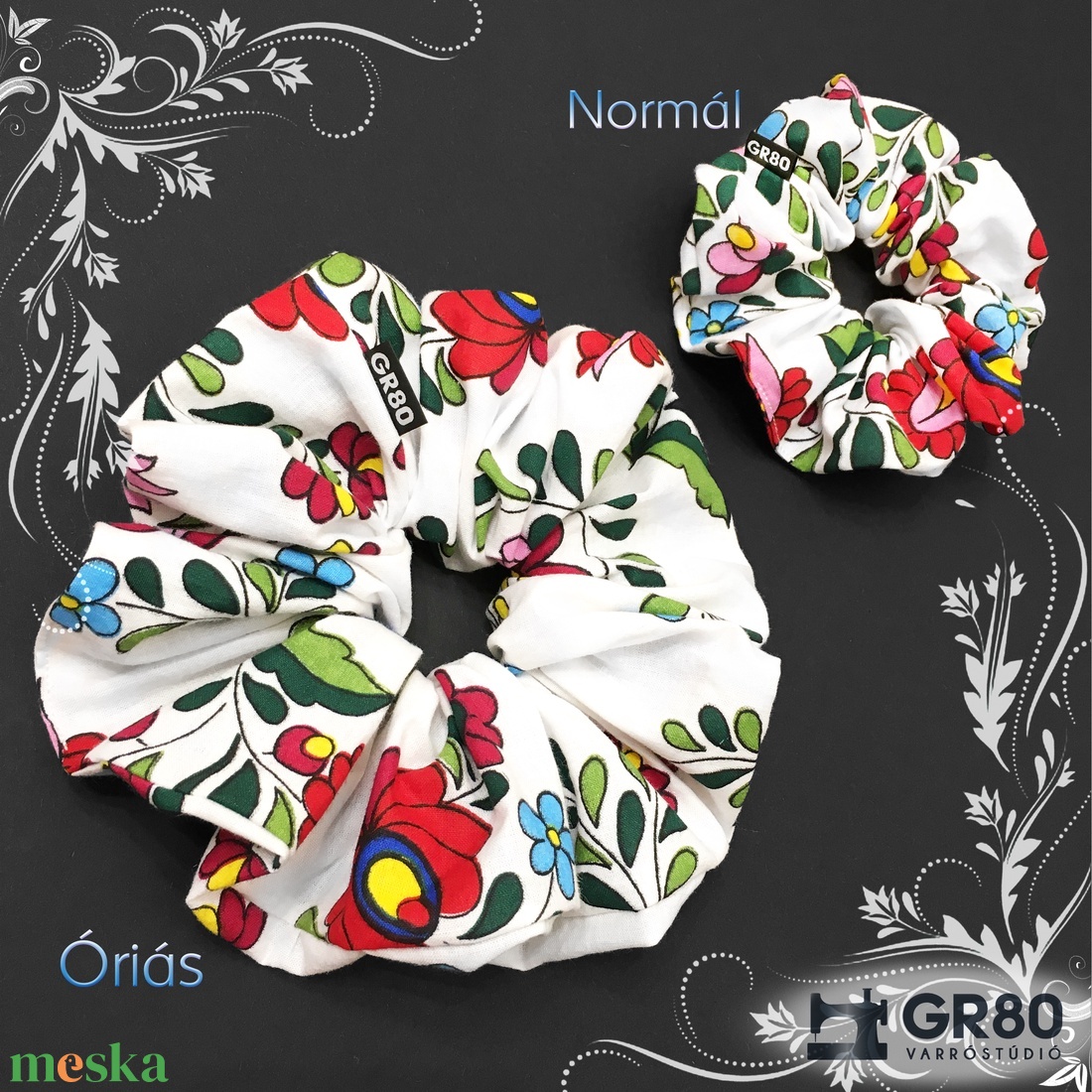 Kalocsai mintás 100% pamut hajgumi, scrunchie - ruha & divat - hajdísz & hajcsat - hajgumi - Meska.hu
