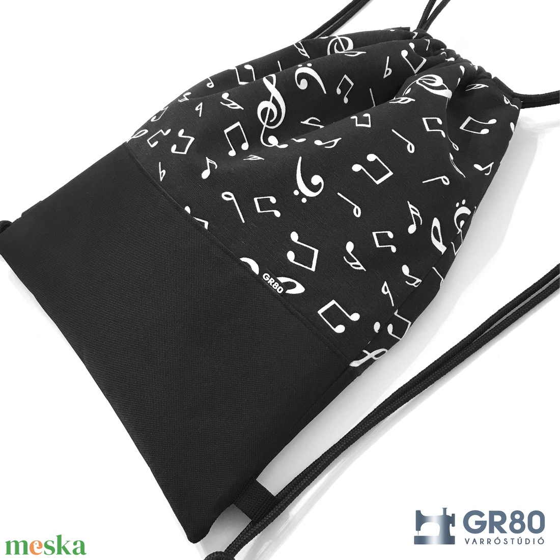 Hangjegyek gymbag, nagy FEKETE hátizsák, tornazsák - táska & tok - hátizsák - tornazsák, gymbag - Meska.hu