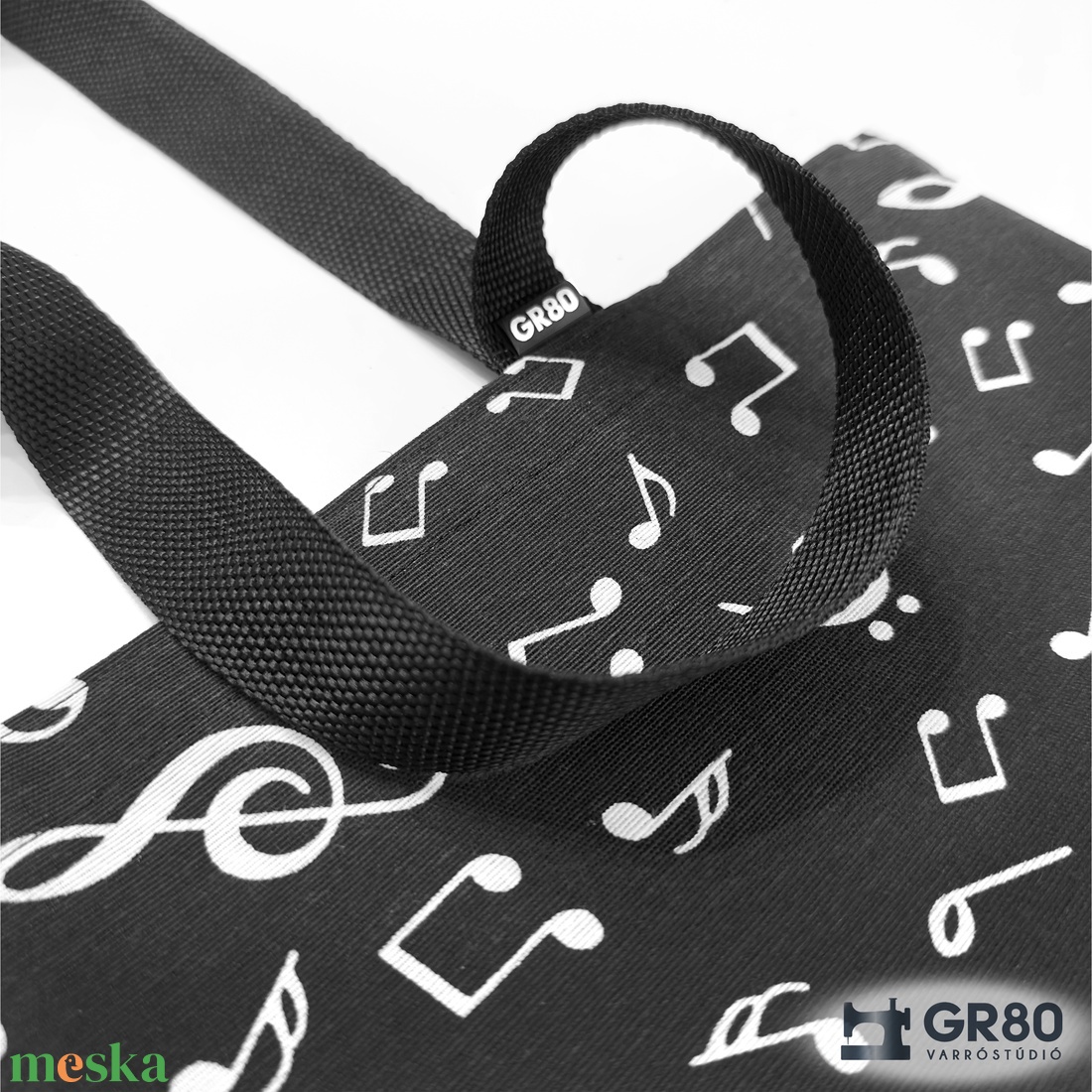 HANGJEGY mintás erős tote bag, zenés vászontáska - táska & tok - bevásárlás & shopper táska - shopper, textiltáska, szatyor - Meska.hu