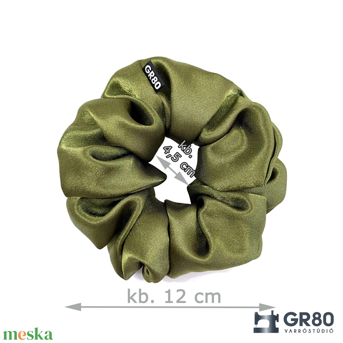 Olívazöld színű szaténselyem hajgumi scrunchie - ruha & divat - hajdísz & hajcsat - hajgumi - Meska.hu