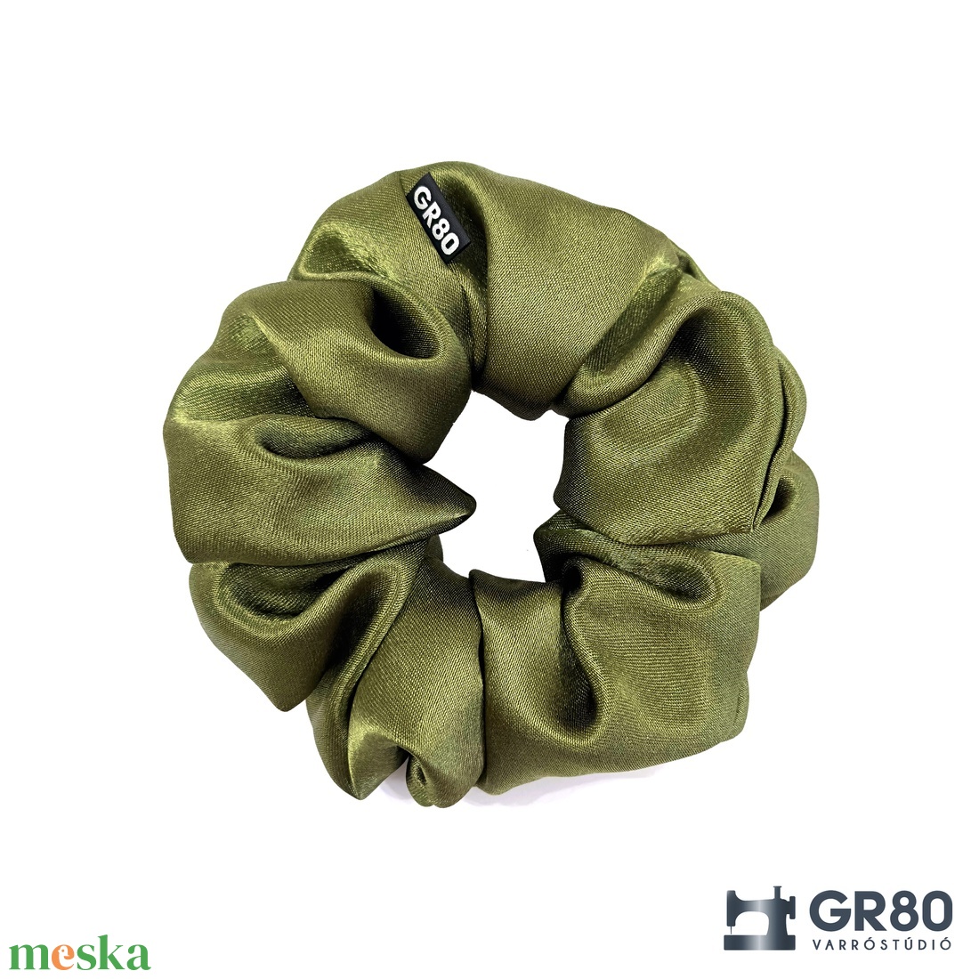 Olívazöld színű szaténselyem hajgumi scrunchie - ruha & divat - hajdísz & hajcsat - hajgumi - Meska.hu