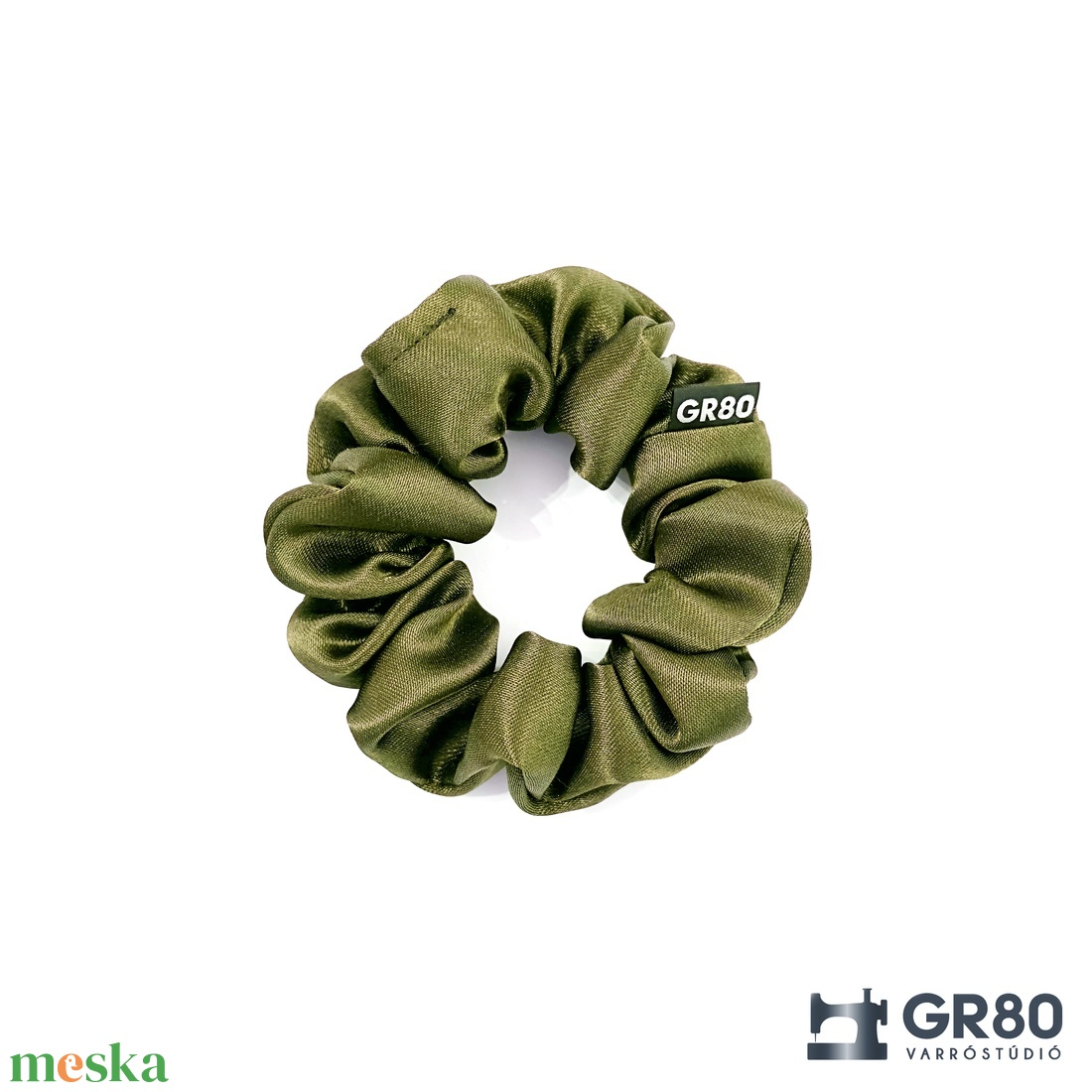 Mini, olívazöld selyem hajgumi scrunchie - ruha & divat - hajdísz & hajcsat - hajgumi - Meska.hu