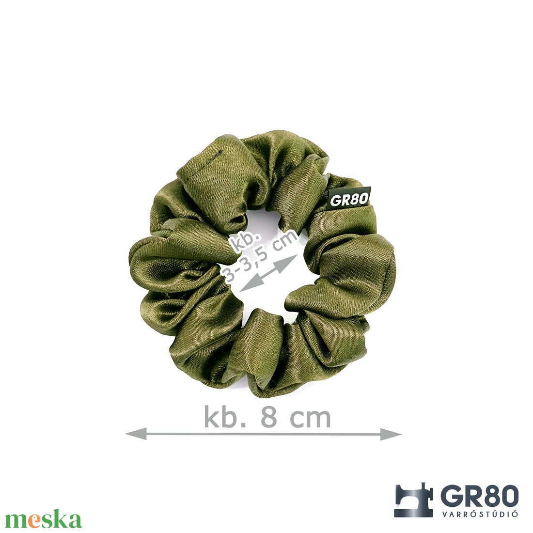 Mini, olívazöld selyem hajgumi scrunchie - ruha & divat - hajdísz & hajcsat - hajgumi - Meska.hu