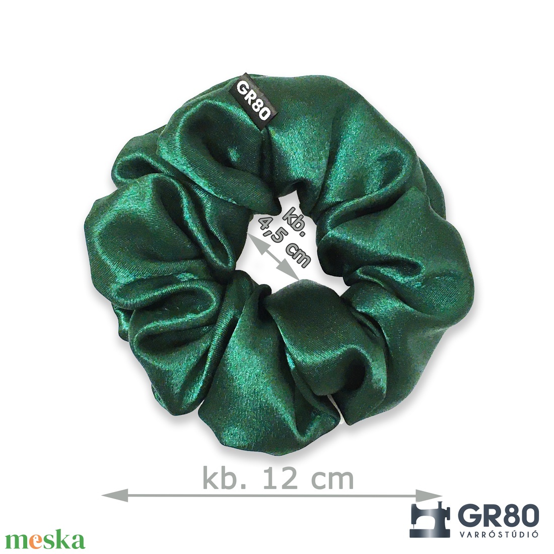 Smaragdzöld selyem hajgumi, szatén scrunchie - ruha & divat - hajdísz & hajcsat - hajgumi - Meska.hu