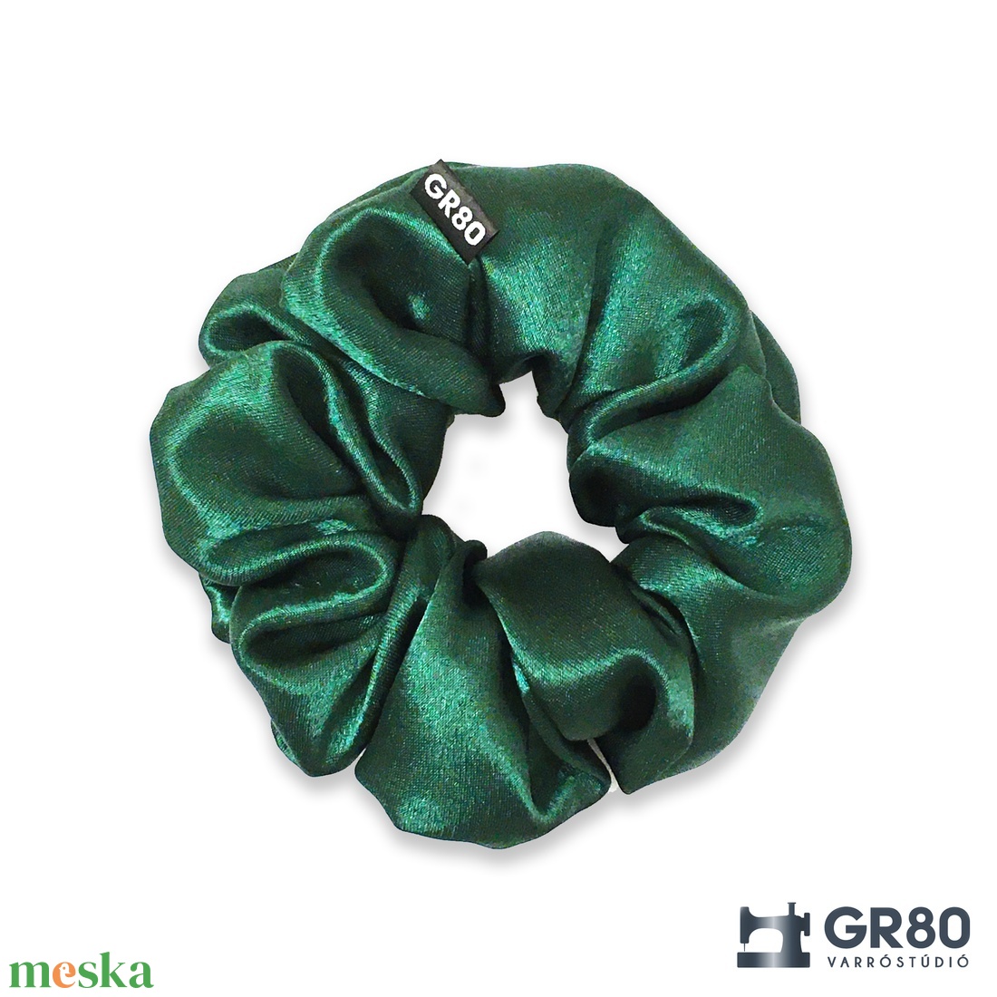 Smaragdzöld selyem hajgumi, szatén scrunchie - ruha & divat - hajdísz & hajcsat - hajgumi - Meska.hu