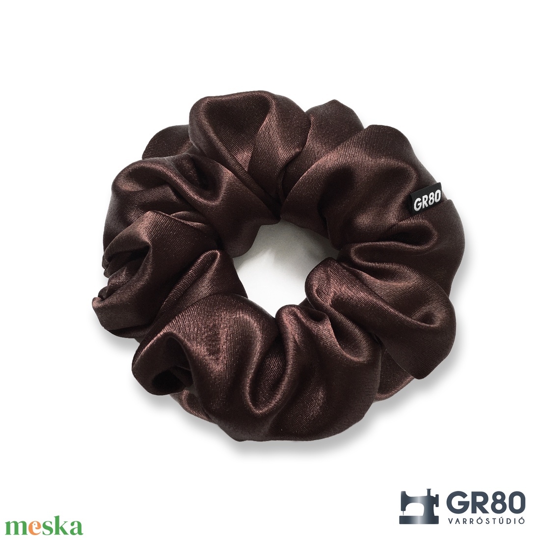 Csokibarna szaténselyem hajgumi scrunchie - ruha & divat - hajdísz & hajcsat - hajgumi - Meska.hu