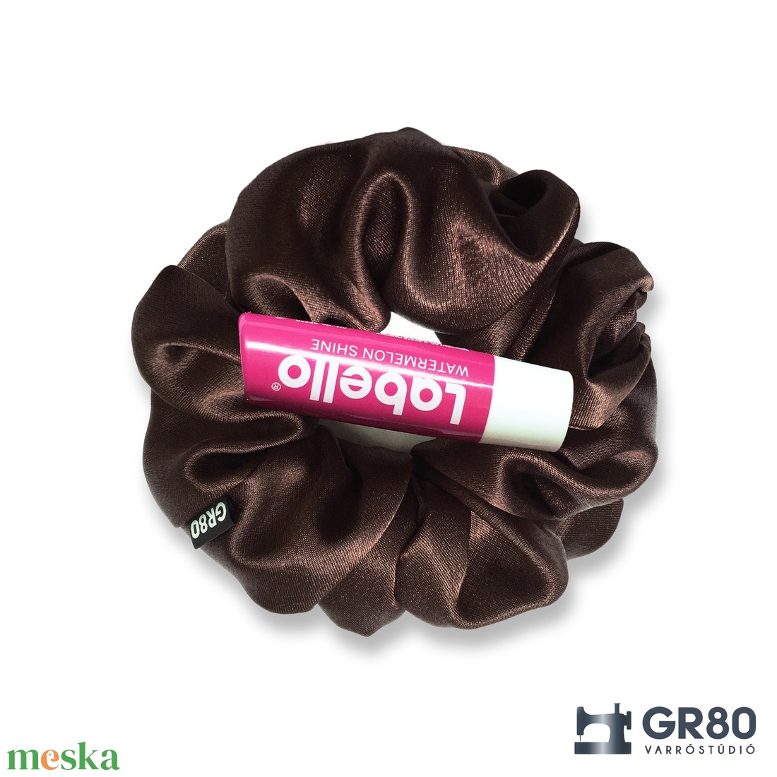 Csokibarna szaténselyem hajgumi scrunchie - ruha & divat - hajdísz & hajcsat - hajgumi - Meska.hu