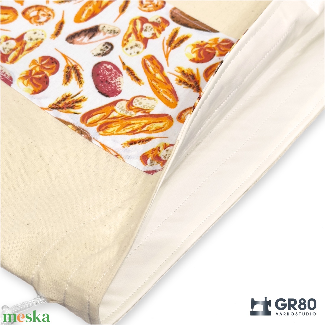 Nagy kenyeres zsák PUL béléssel - NATÚR VÁSZON + KENYÉR MINTA - táska & tok - bevásárlás & shopper táska - kenyeres zsák - Meska.hu