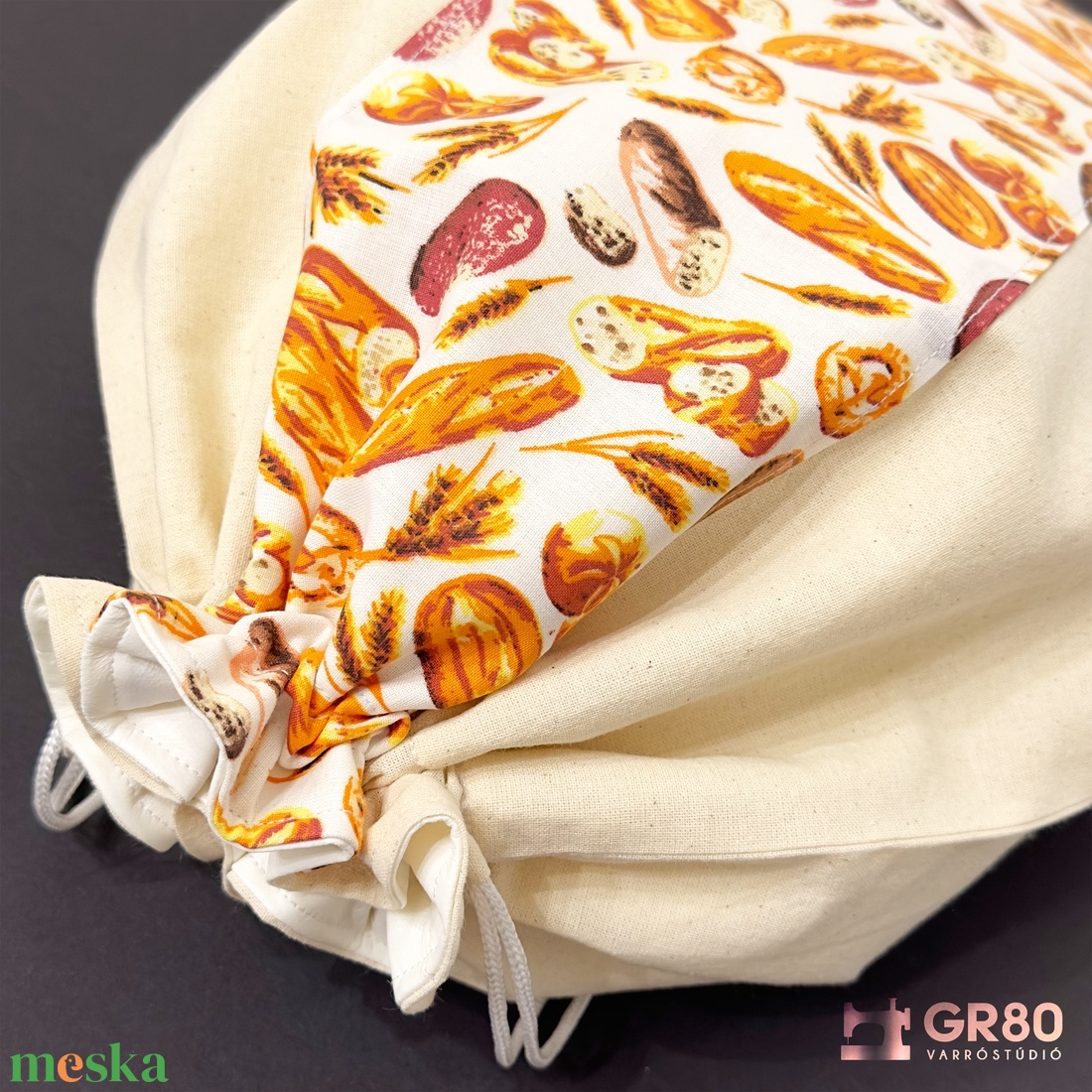 Nagy kenyeres zsák PUL béléssel - NATÚR VÁSZON + KENYÉR MINTA - táska & tok - bevásárlás & shopper táska - kenyeres zsák - Meska.hu