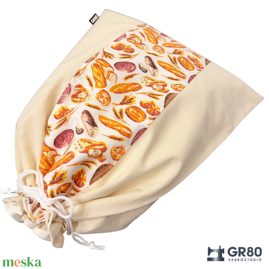 Nagy kenyeres zsák PUL béléssel - NATÚR VÁSZON + KENYÉR MINTA - táska & tok - bevásárlás & shopper táska - kenyeres zsák - Meska.hu