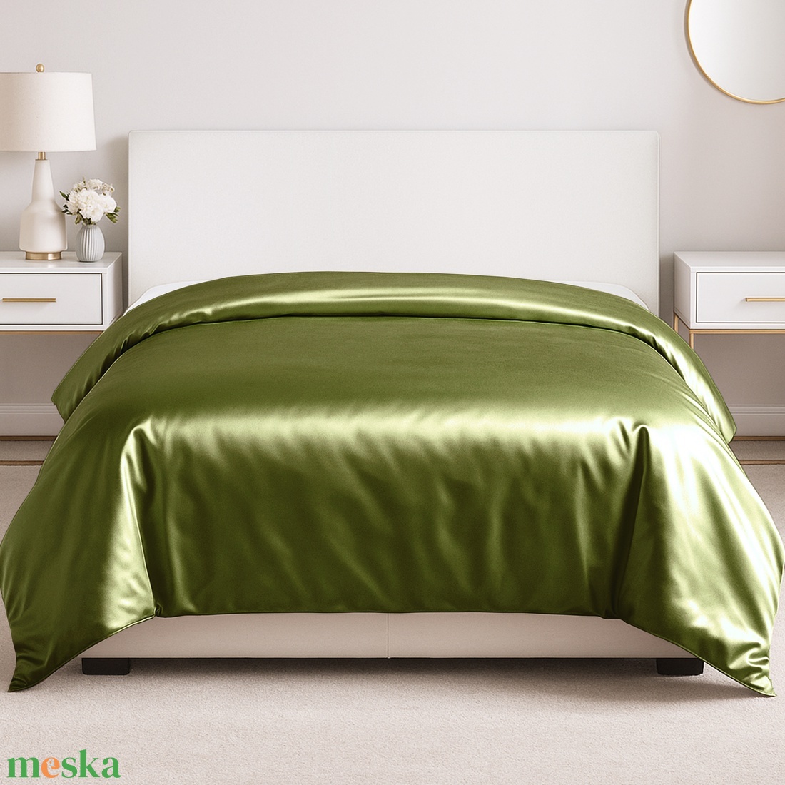 Selyem takaróhuzat - OLÍVAZÖLD szatén ágyneműhuzat - otthon & életmód - lakástextil - ágynemű - Meska.hu
