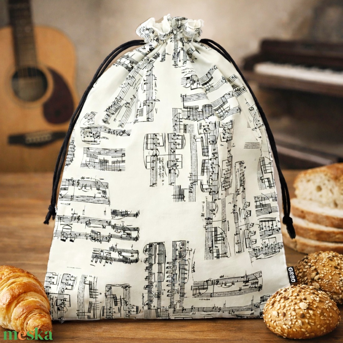 Nagy kenyeres zsák PUL béléssel - Kotta mintás - táska & tok - bevásárlás & shopper táska - kenyeres zsák - Meska.hu