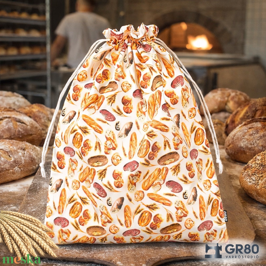 Nagy kenyeres zsák PUL béléssel - Pékáru mintás - táska & tok - bevásárlás & shopper táska - kenyeres zsák - Meska.hu
