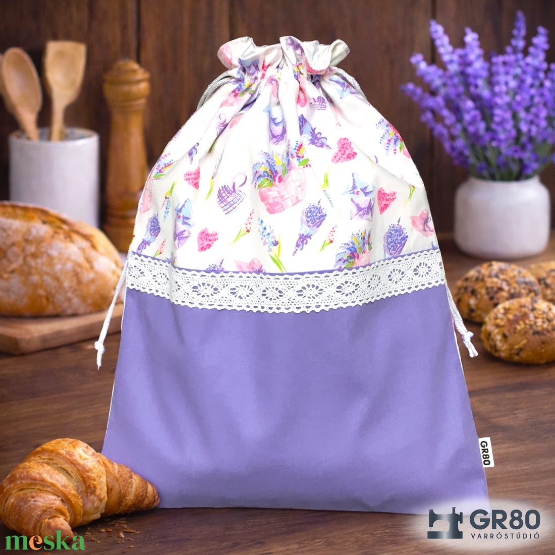 Nagy kenyeres zsák PUL béléssel - Levendula / lila - táska & tok - bevásárlás & shopper táska - kenyeres zsák - Meska.hu