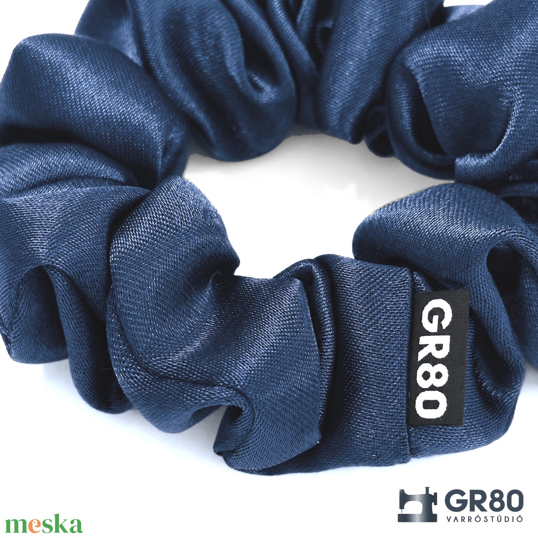 Mini, sötétkék selyem hajgumi scrunchie - ruha & divat - hajdísz & hajcsat - hajgumi - Meska.hu