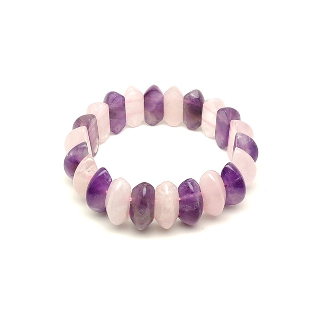Ametiszt és rózsakvarc felezett korong ásvány karkötő 22�9mm - ékszer - karkötő - ásványkarkötő - Meska.hu