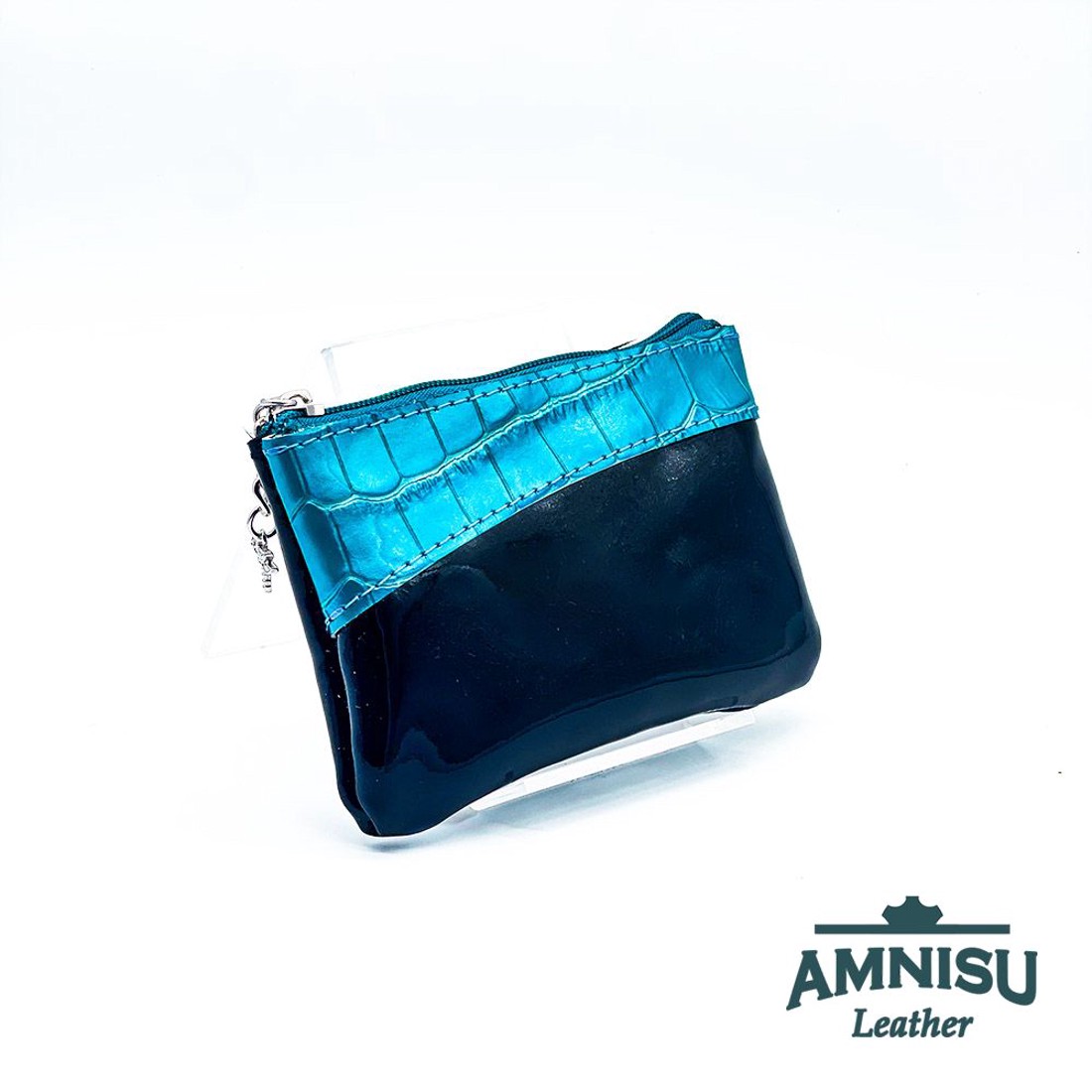 Fekete lakk - türkizkék lakk krokkómintás ívelt egy cipzáras kulcstartó C8002-6020 -  - Meska.hu