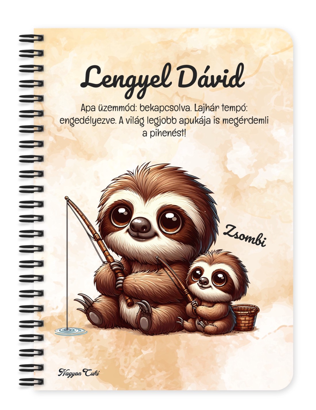 Személyre szabható - Cuki lajhár Apa és gyermeke horgásznak mintás A5-ös füzet - otthon & életmód - papír, írószer - jegyzetfüzet & napló - Meska.hu