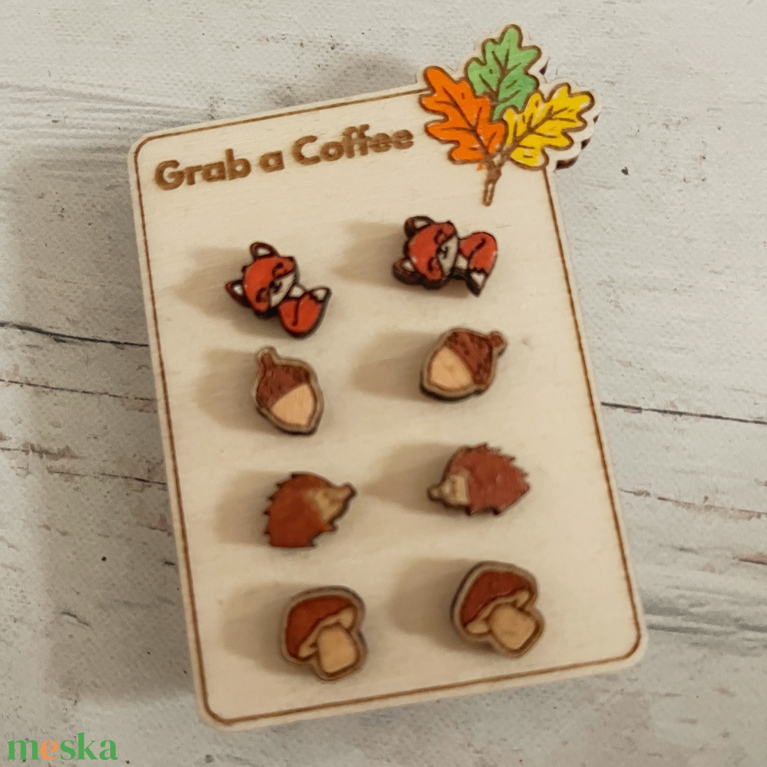 Őszi bedugós fülbevaló szett � gomba, makk, róka és süni mintával - ékszer - fülbevaló - pötty fülbevaló - Meska.hu