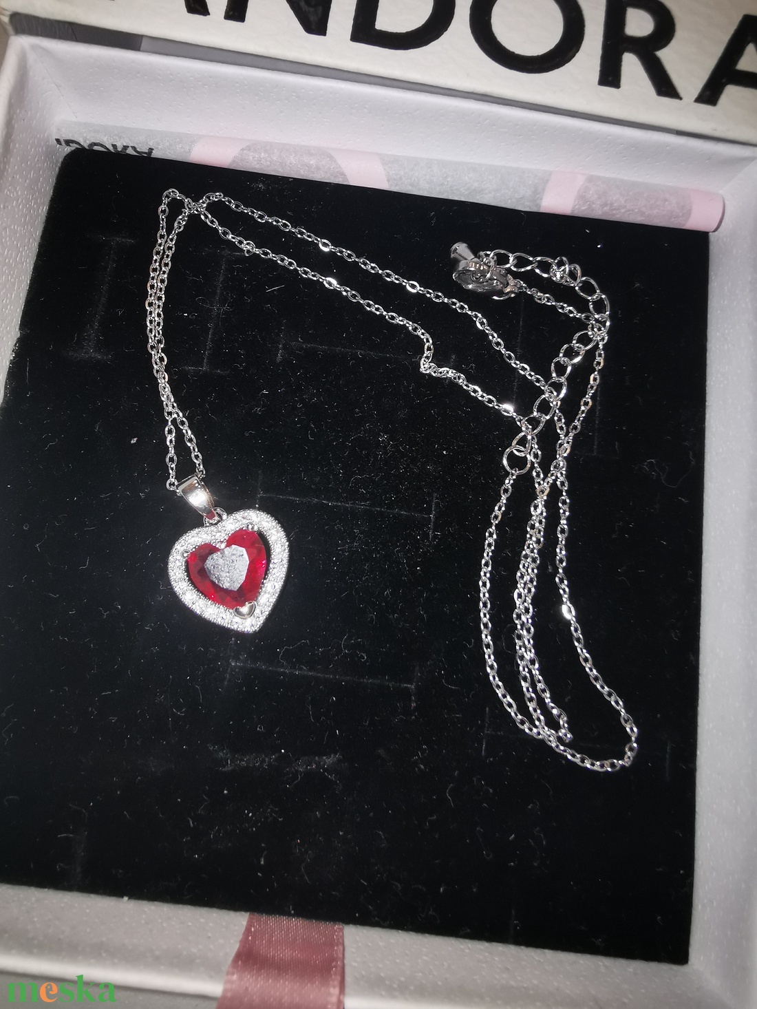 Pink szív cirkónia nyaklánc - ékszer - nyaklánc - medálos nyaklánc - Meska.hu