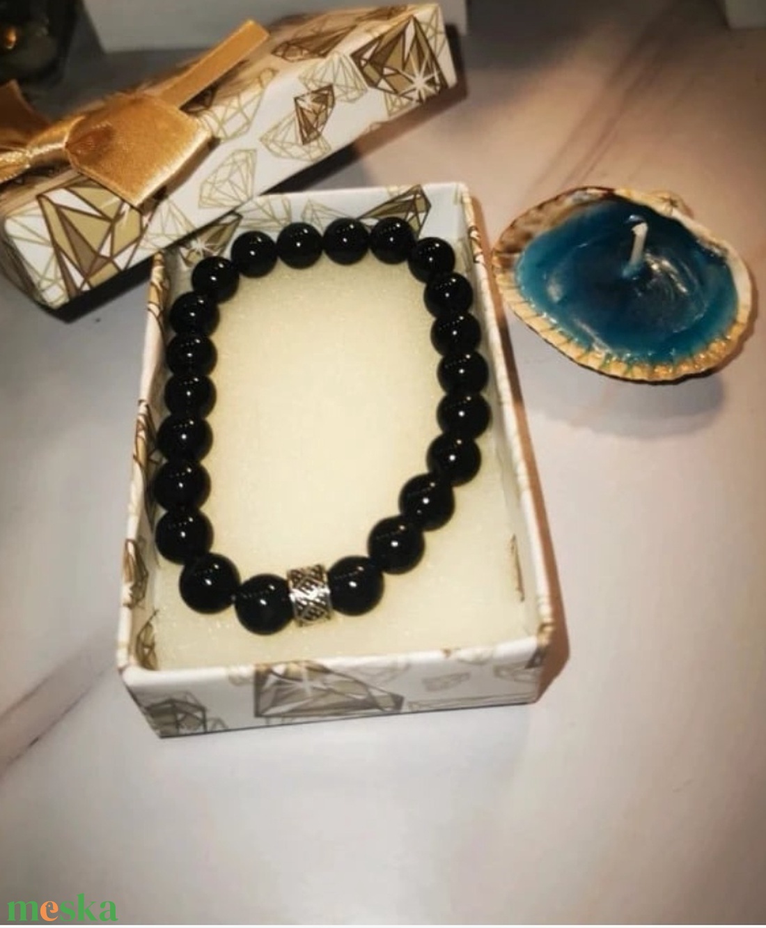 100% Fekete ásvány uniszex karkötő - ékszer - karkötő - ásványkarkötő - Meska.hu