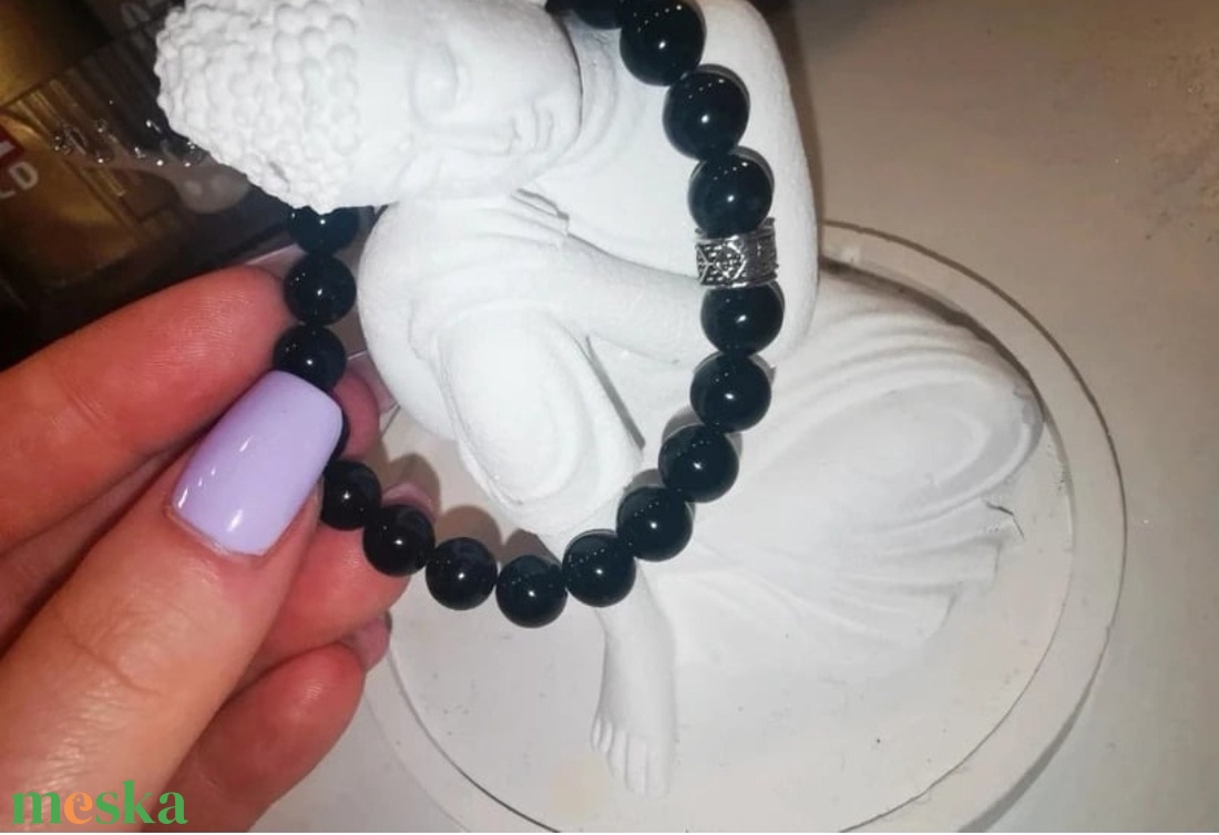 100% Fekete ásvány uniszex karkötő - ékszer - karkötő - ásványkarkötő - Meska.hu