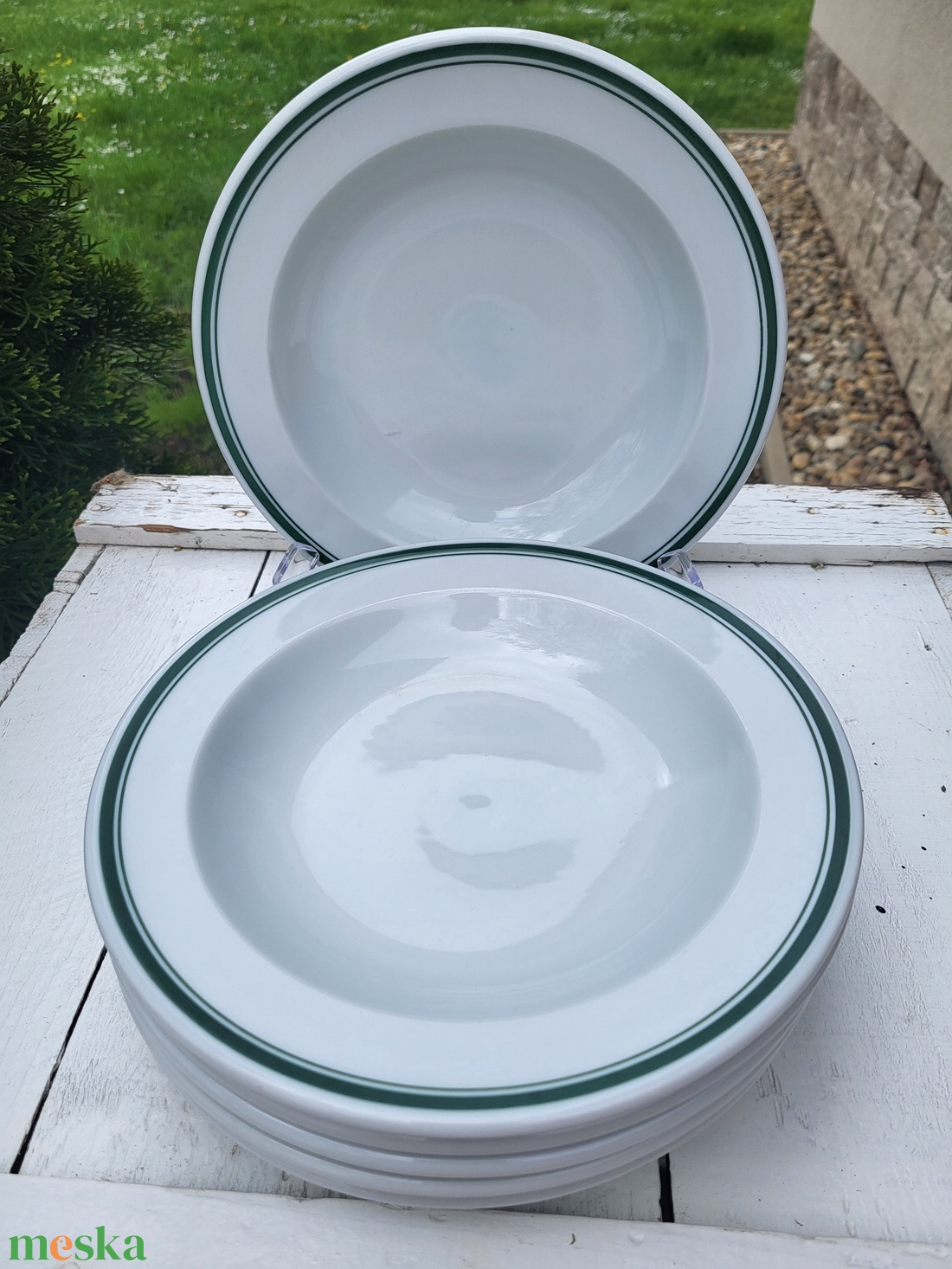 Alföldi porcelán_dupla zöld csíkos mélytányér szett - otthon & életmód - konyhafelszerelés, tálalás - tálalás - tányér & étkészlet - Meska.hu Alföldi porcelán_dupla zöld csíkos mélytányér szett - otthon & életmód - konyhafelszerelés, tálalás - tálalás - tányér & étkészlet - Meska.hu