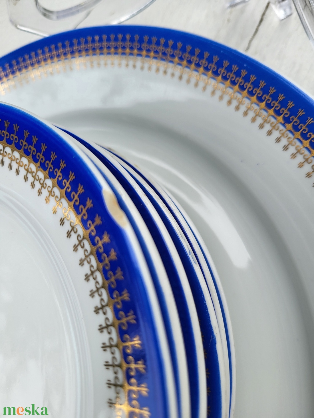 Alföldi porcelán_kék-arany süteményes tányérkészlet - otthon & életmód - konyhafelszerelés, tálalás - tálalás - tányér & étkészlet - Meska.hu