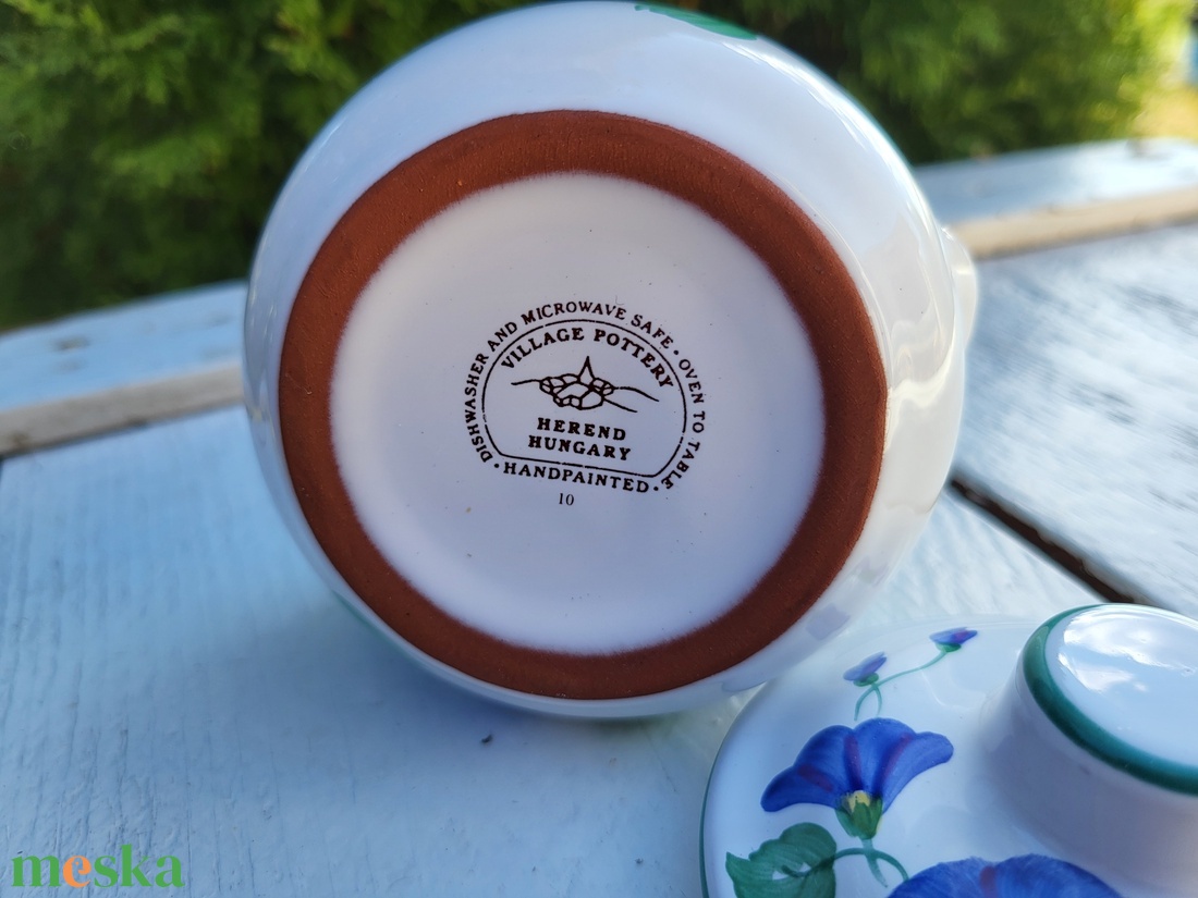Herendi_kézzel festett petúniás mini sütőedény, sótartó - otthon & életmód - konyhafelszerelés, tálalás - konyhai tárolás - fűszertartó - Meska.hu