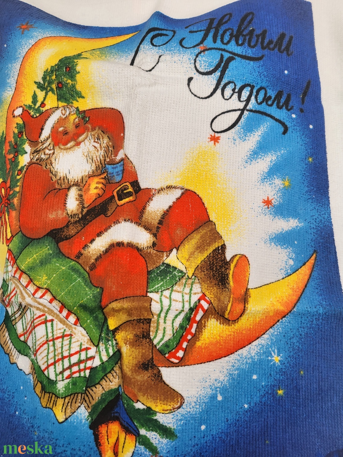 Orosz feliratos Mikulás / karácsonyi konyharuha, kéztörlő - karácsony - karácsonyi sütés-főzés - Meska.hu
