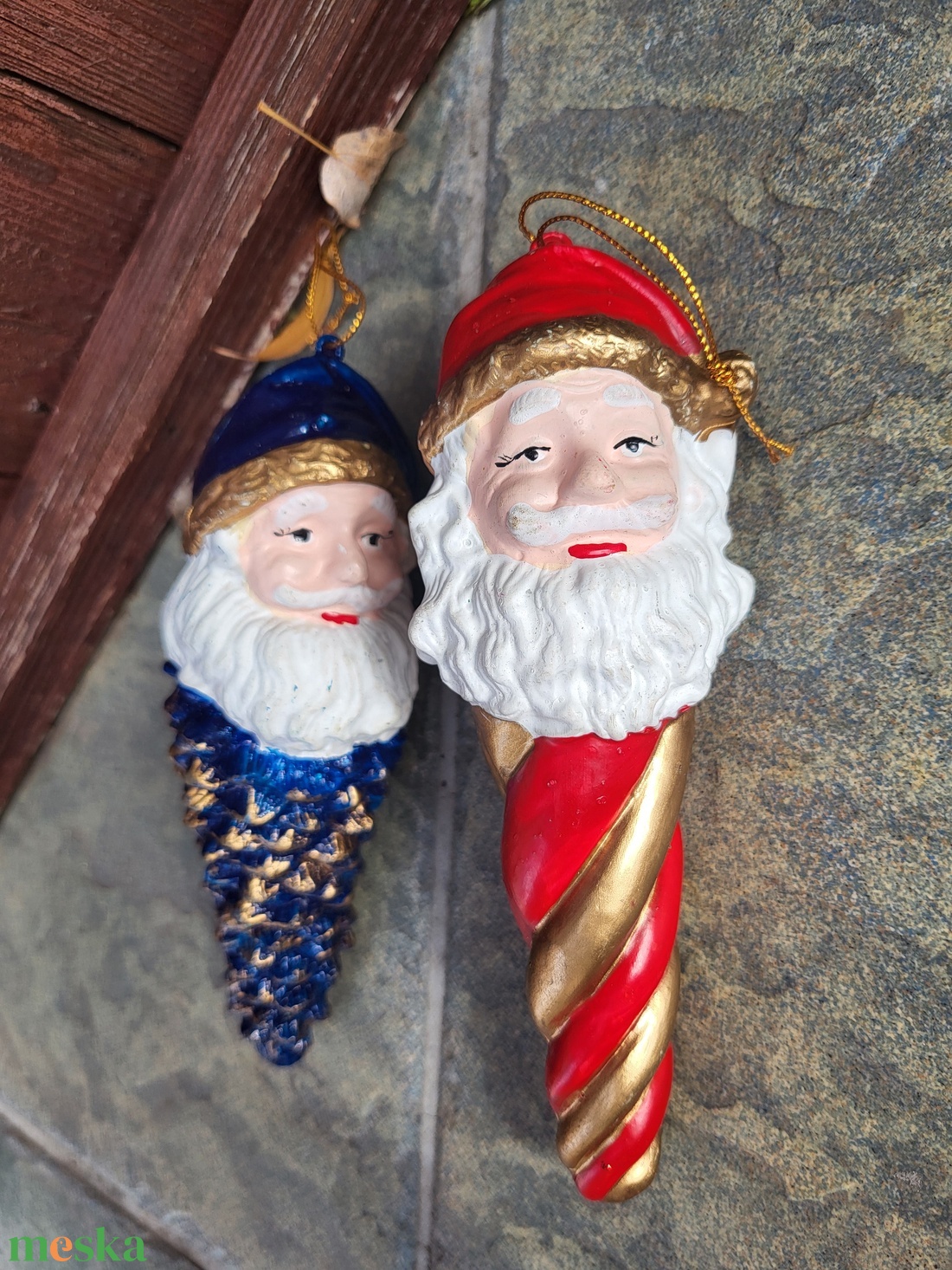 Vintage, télapós karácsonyfadíszek párban - karácsony - karácsonyi lakásdekoráció - karácsonyfadíszek - Meska.hu