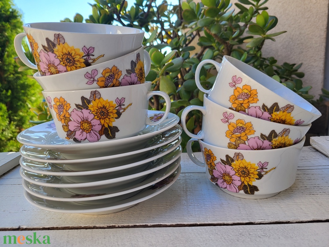 Alföldi porcelán_dáliás teáscsésze szett 6 személyes - otthon & életmód - konyhafelszerelés, tálalás - tálalás - bögre & csésze - Meska.hu