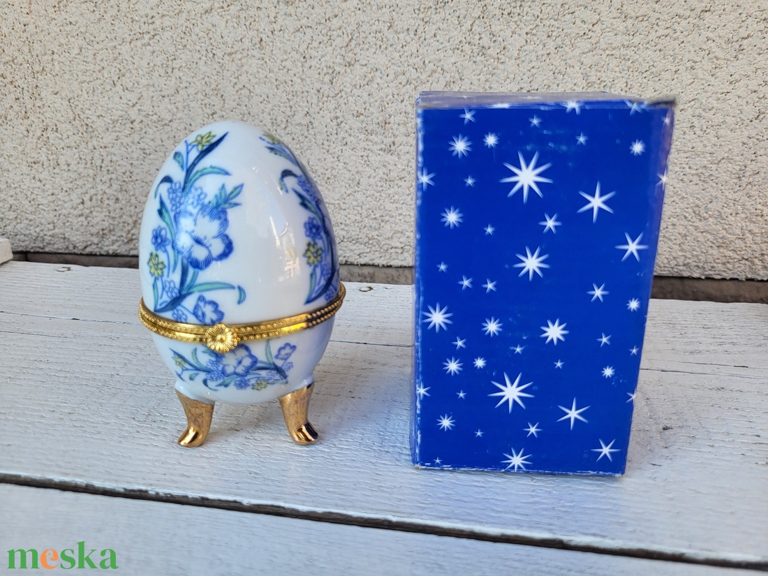 Porcelán ékszertartó tojás_kék - ékszer - ékszertartó - ékszerdoboz - Meska.hu