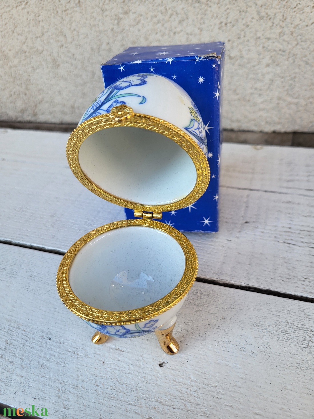 Porcelán ékszertartó tojás_kék - ékszer - ékszertartó - ékszerdoboz - Meska.hu