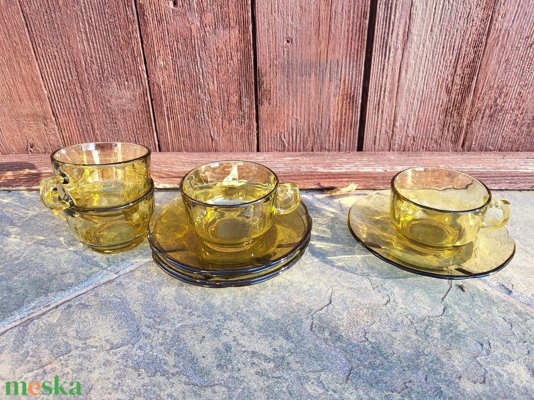 Vintage, Pyrex France borostyánsárga kávéscsésze szett készletpótlásra - otthon & életmód - konyhafelszerelés, tálalás - tálalás - bögre & csésze - Meska.hu