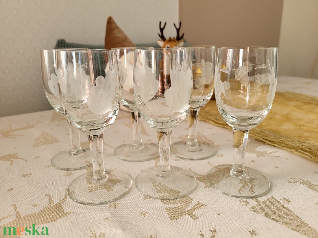 Vintage, régi, csiszolt likőrös pohárkészlet - otthon & életmód - konyhafelszerelés, tálalás - tálalás - pohár - Meska.hu