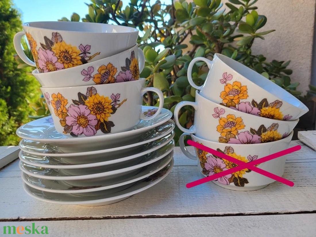 Alföldi porcelán_dáliás teáscsésze szett 5 személyes - otthon & életmód - konyhafelszerelés, tálalás - tálalás - bögre & csésze - Meska.hu